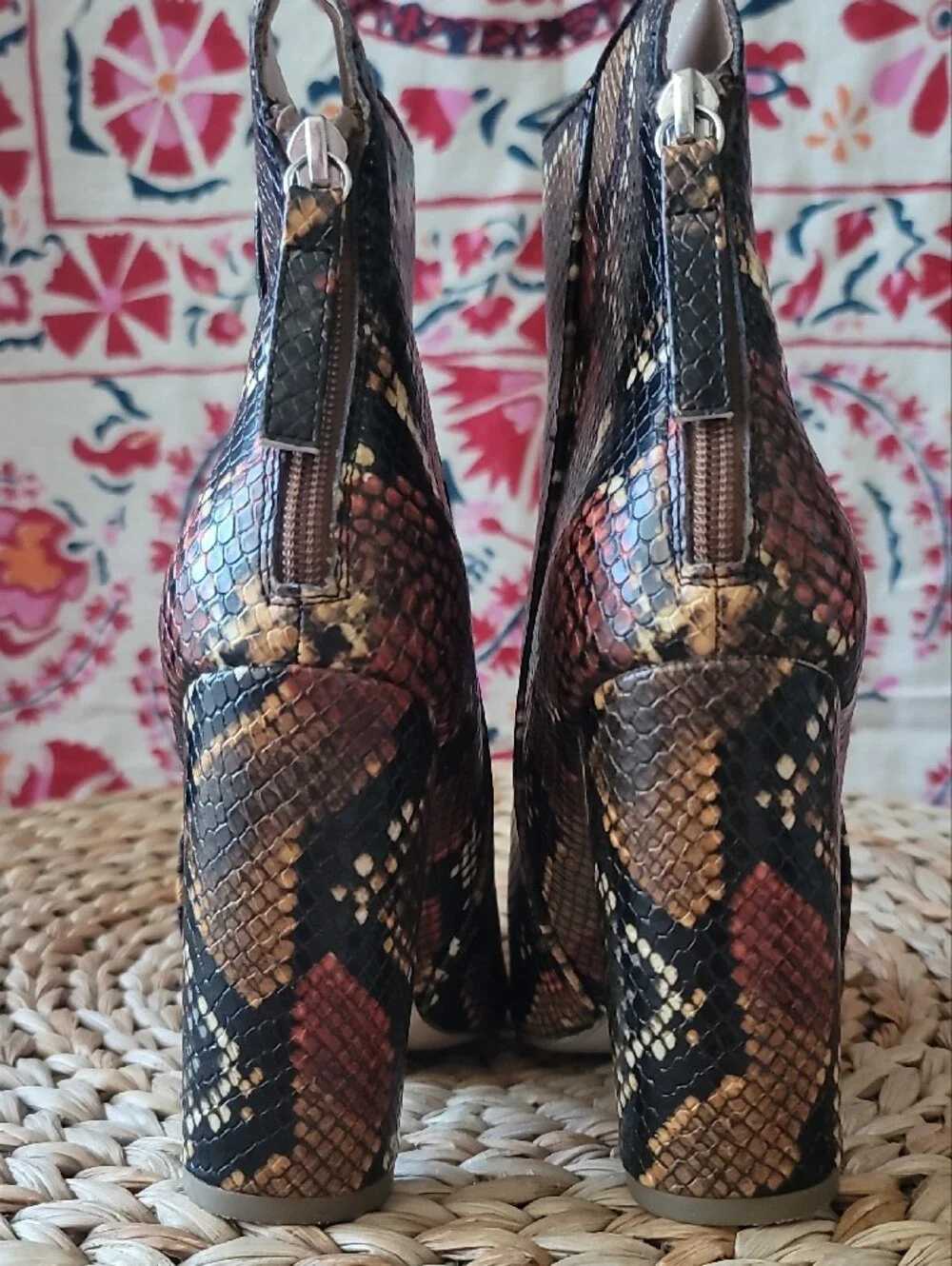 Steve Madden Black and Brown Snake-Print Ankle Boots